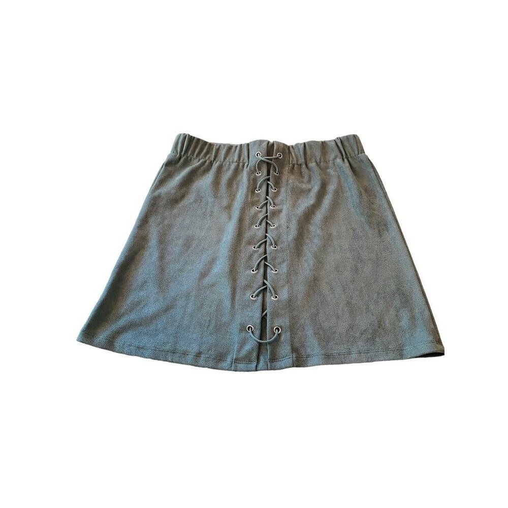 Medium Suzette Collection Women's Army Green Faux Suede Stretch Pull On Mini Ski
